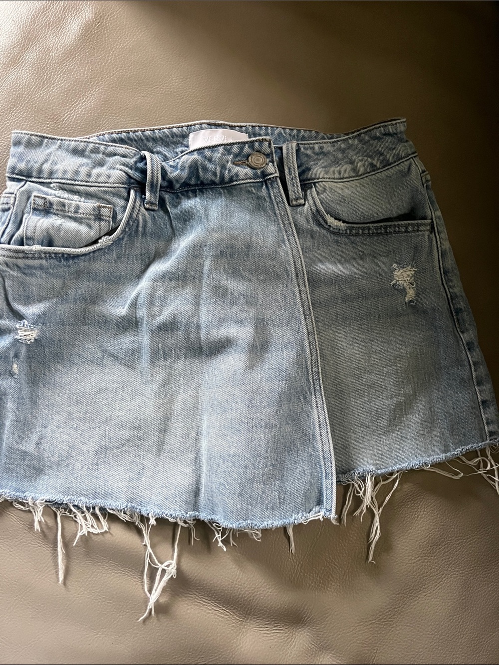 Vervet Light Blue Distressed Denim Mini Skort